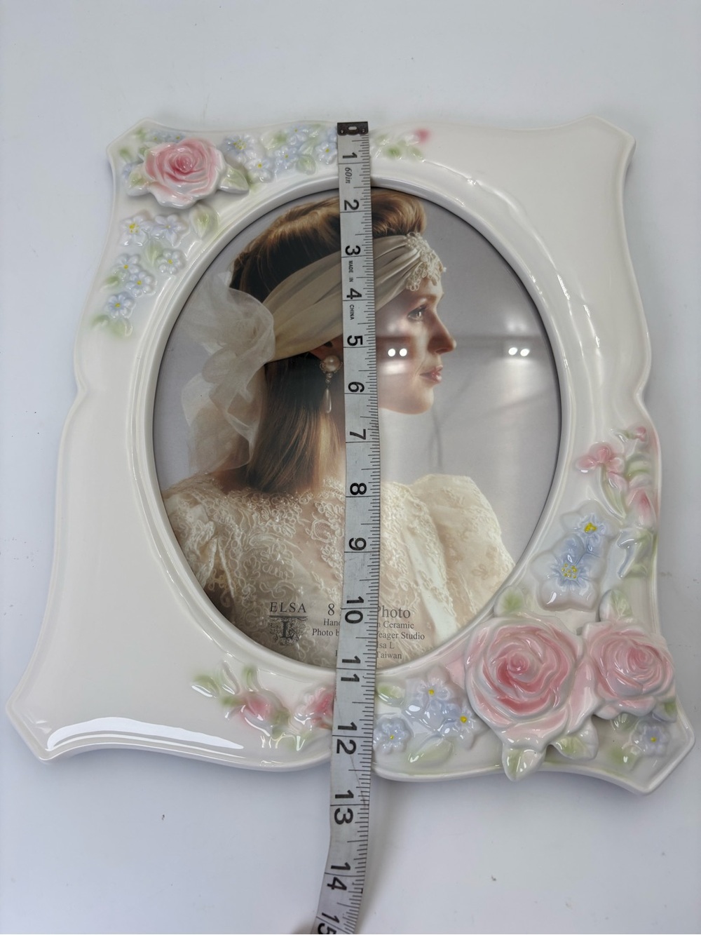 Gorgeous Vintage ELSA White Ceramic Picture Frame with Pink Rose Accents - 8x10 - Picture 12 of 13